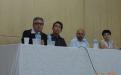 Mesa de recepção do “Lubral” na UNIFAL-MG: Profs. Sandro Amadeu Cerveira e Masaharu Ikegaki (UNIFAL-MG), Alexandre da Costa (PUC Minas) e Anabela Gradim (UBI, Portugal)