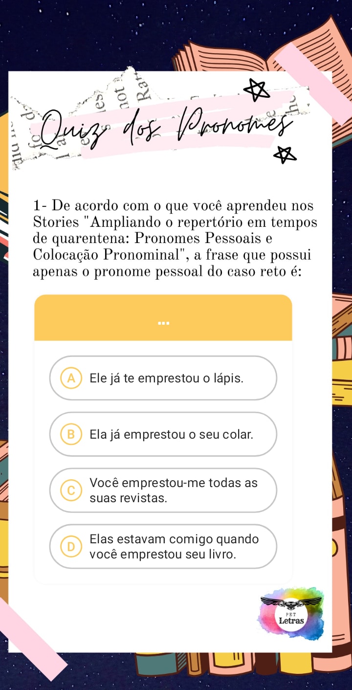 Segunda Semana do Quiz aborda “Pronomes Pessoais e Colocação Pronominal” –  PET Letras