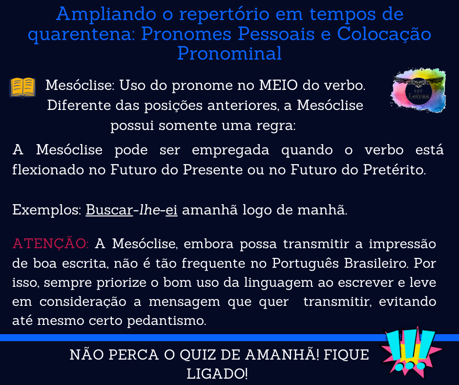 Segunda Semana do Quiz aborda “Pronomes Pessoais e Colocação