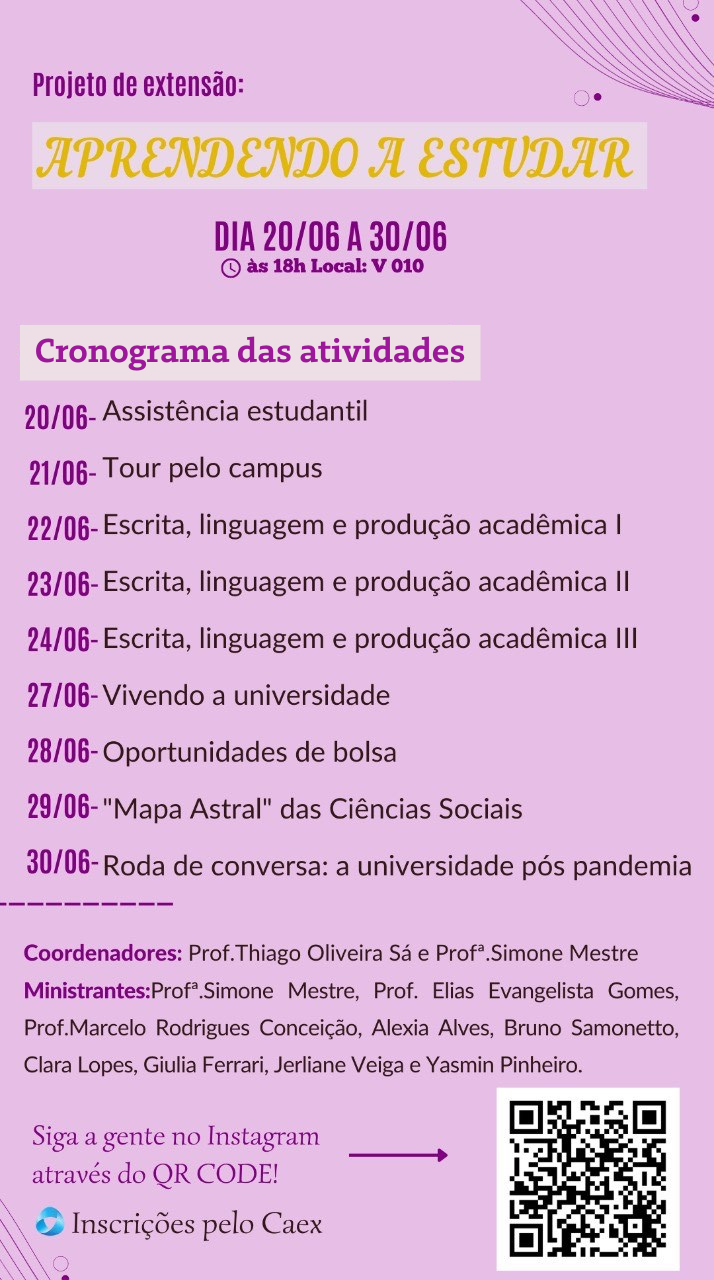Universidade DAS Crianças UFSJ - CRONOGRAMA DO INSTA! . . Ei